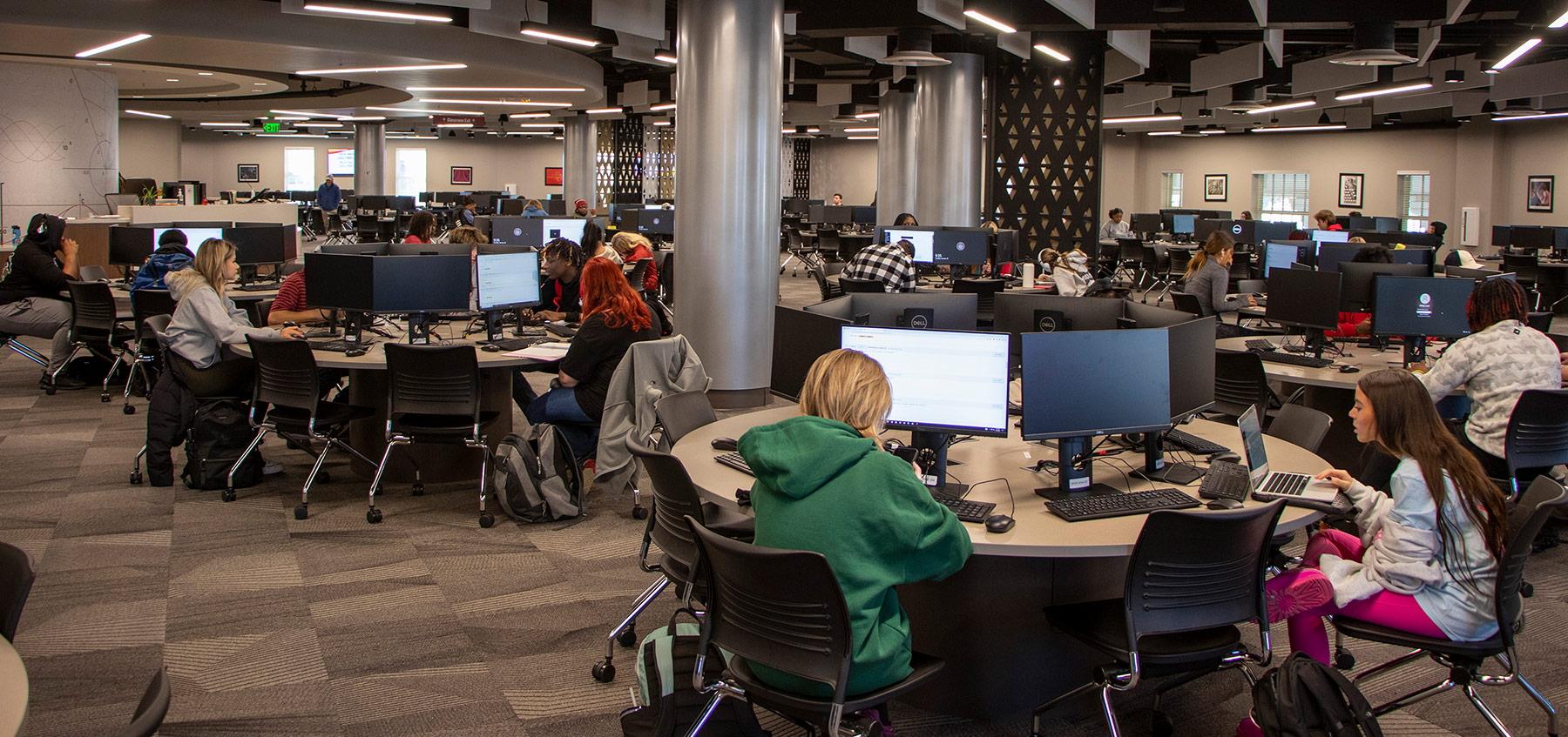 students working at computer stations in the Mathematics Technology Learning Center